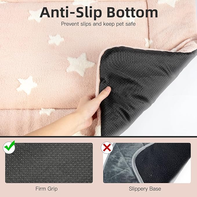 Mora Pets Dog Crate Pad Kennel Bed Crate Mat for Small Dogs Washable Cute Star Pet Bed for Dog Cage Ultra Soft Flat Puppy Cat Kitten Pillow Cushion for Sleeping Anti-Slip Pink 24 x 18
