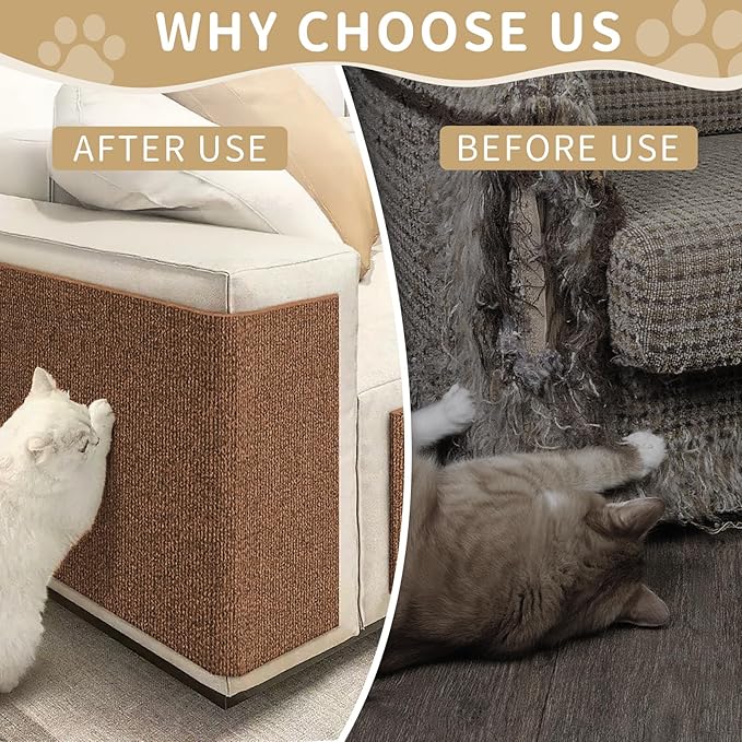 Cat Scratch Furniture Protector, 2PCS 39.4"x15.8" Self-Adhesivet Scratch Mats Deterrent for Furniture, DIY Climbing Cat Scratcher Couch Protector from Cat Claws (Brown)
