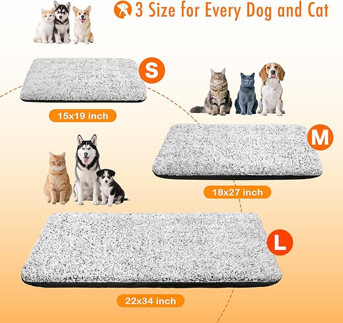 Self Warming Pet Bed for Cats & Dogs, Heated Pet Mat, 2.0 Upgraded Dual-Layer Thermal Foil Heating Pad, Plush Self-Heating Bed for Crate, Floor, with Removable Washable Cover, Non-Slip, Gray, 22"x34"