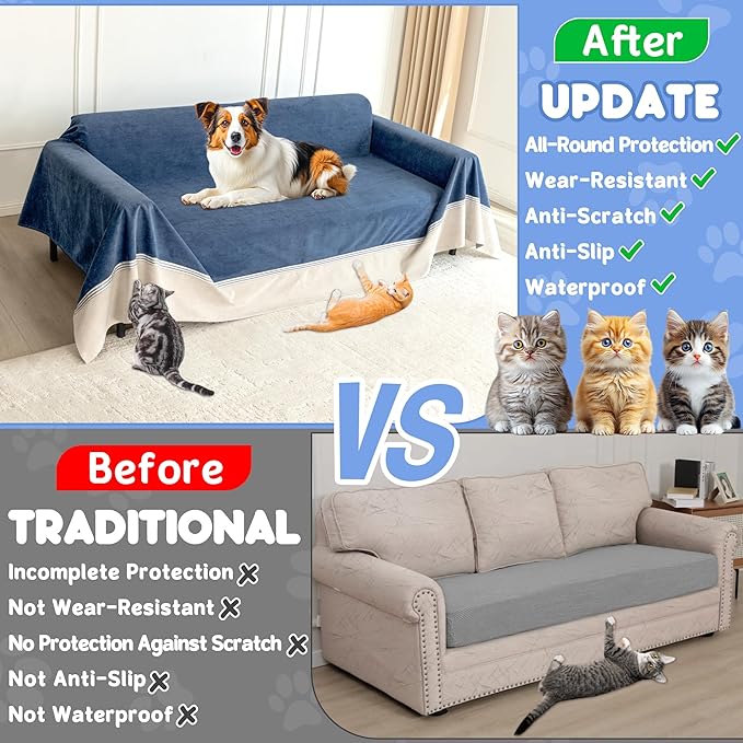 Cat Scratch Furniture Protector - Anti-Slip, Waterproof Sofa Cover to Keep Cats Off, Pet-Friendly Couch Protectors for 3 Cushion Couch, Anti-Scratch Couch Cover for Pets and Kids 150"X91"Navy Blue
