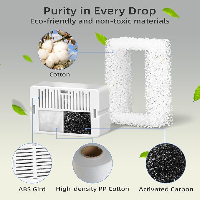 16 Pack Cat Fountain Filter Replacement, Triple Cupcake Cat Fountain Filters, 16 Pet Fountain Carbon Filters and 4 Foam Filters for Ceramic Cat Water Fountain