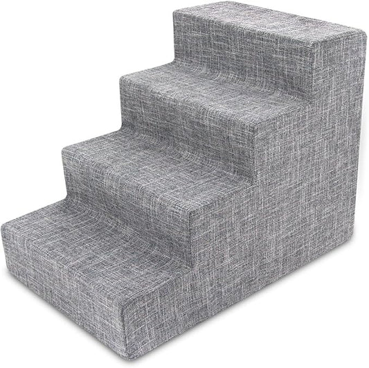 Best Pet Supplies Dog Stairs & Steps - Foam Steps for Small Dogs & Cats, Non-Slip Indoor Balanced Pet Step Support, Dog Ramp, No Assembly, Ash Gray Linen, 4-Step (18-inch Height).