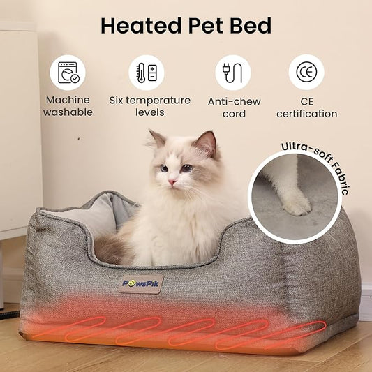 Heated Cat Bed, Heated Dog Bed for Pets Indoor, Electric Pet Bed Warmer for Cats and Dogs (Charcoal and Ivory)