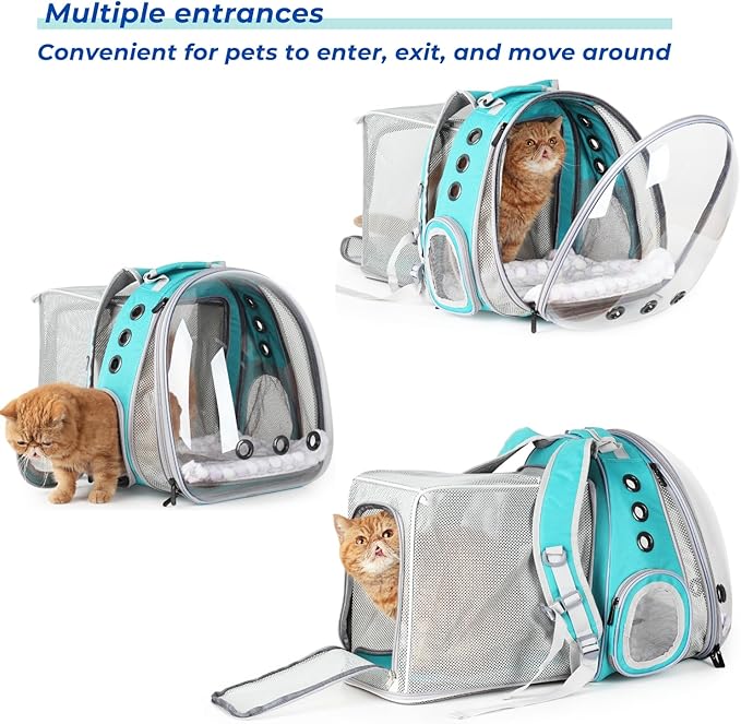 Lollimeow Cat Carrier Backpack, Bubble Dual Expandable Backpack Carrier, Pets and Small Dogs,Airline-Approved, Designed for Travel, Hiking, Walking & Outdoor Use (Dual Expandable-Green)