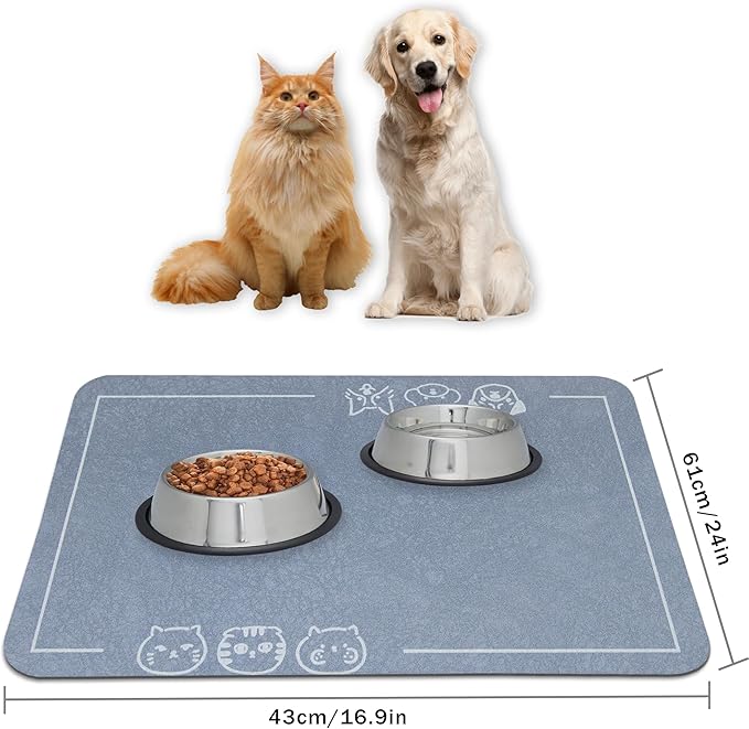 YCT Cat Pet Food Mat - Non-Slip Bottom Absorbent Quick Dry Feeding Mat for Dogs and Cats - Pet Supplies, 16.9"x24" Beige