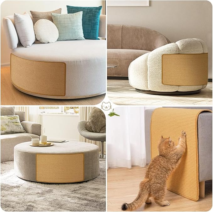 Cat Scratch Mat,23.6 X 15.7 Inch, Natural Sisal Cat Scratching Mat with Jute Border,Protect Sofas, Carpets,Floor, and cat Paws,Beige