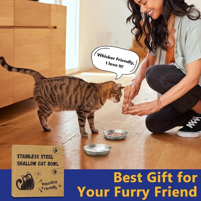 6-Pack Stainless Steel Cat Food Bowls – Deep Whisker-Friendly Non-Slip Silicone Base,Easy to Clean Indoor Feeding Dishes(5.9")