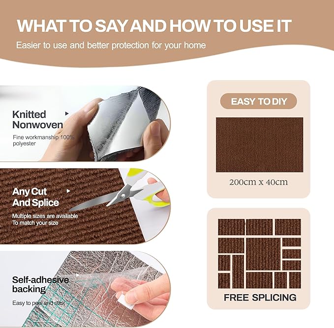 78.7"x15.8" Cat Scratch Mat Couch Furniture Protector,DIY Climb Cat Scratcher for Cat Couch Furniture or Wall Protector,Covering Cat Tower for Claws Scratching for Indoor (Brown)