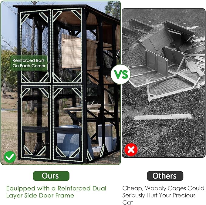 Catio Outdoor Cat Enclosure Wooden Cat House for Mulitiple Cats Walk-in Cage Window Acess with Heavy Duty Weather-Proof Asphalt Roof