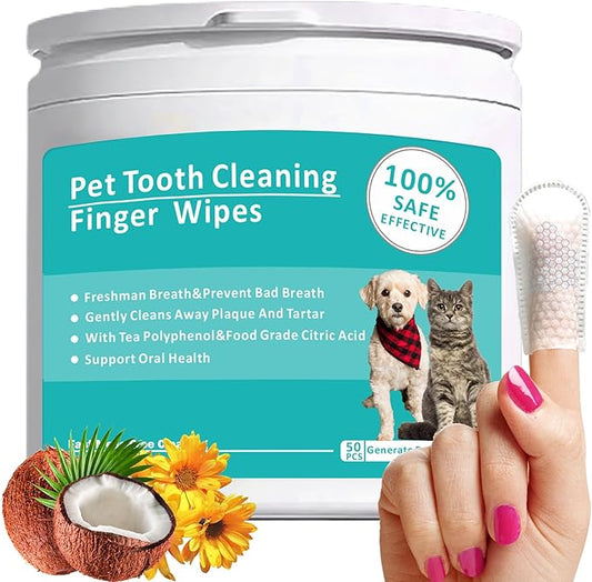 Teeth Cleaning Wipes for Pets 50Pcs ,Dog & Cat Teeth Cleaning Wipes,Pet Teeth Cleaning Finger Mitt Dental Wipe,Pet Teeth Cleaning Finger Wipes,Natural Formula Finger Grooming Wipe for Pets