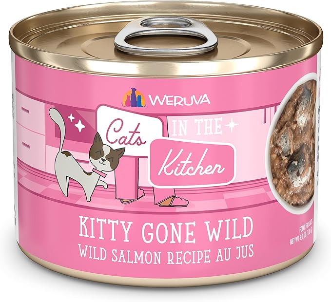 Weruva Cats in The Kitchen, Kitty Gone Wild with Wild Salmon Au Jus Cat Food, 6oz Can (Pack of 24)