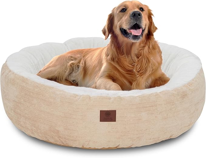 AMERICAN KENNEL CLUB 25" Mason Fabric Round Pet Bed - Stylish Washable Dog Bed with Non-Slip Bottom, Plush Sleeping Surface - for Cats, Medium Breeds