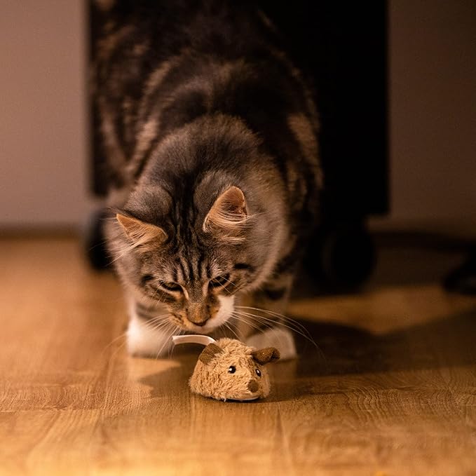 Gigwi Interactive Moving Mouse Cat Toy with Realistic Squeaky Sound, Automatic Mouse Toys for Indoor Cats, Electronic Mouse Toy for Self Play & Exercise(Brown Ear)
