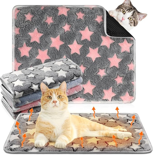 4 Pack Self Heating Cat Bed Cat Self Warming Pad with Removable Cover Extra Warm Thermal Pet Pad Washable Pet Crate Mat Anti Slip Kennel for Indoor Outdoor Pets(Star,16 x 20 Inches)