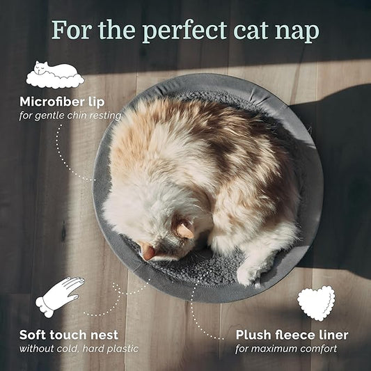 Hepper Cat Nest - Washable Bed With Removable Fluffy Fleece Liner - Cozy Comfy Calming Round Shape - Warming Donut Bed Desk Ready - Small for Indoor Cats (Grey/Grey)