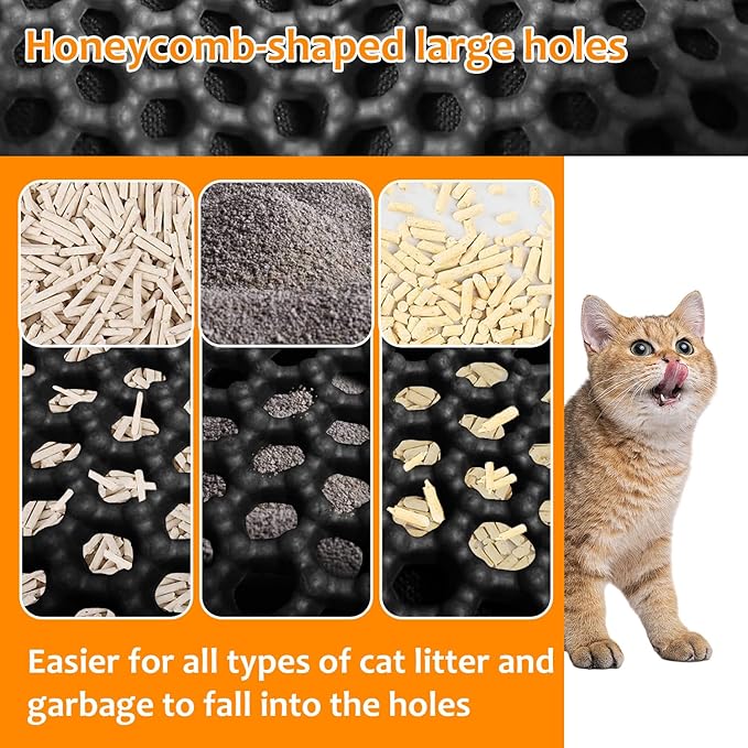 22"x30" Cat Litter Mat, EVA & Fabric Double Layer Design Waterproof Bottom Cat Litter Mat, Anti-slip Litter Box Mat, Easy To Catch Pet Litter, Easier To Clean, Washable, Soft on Paws, Black