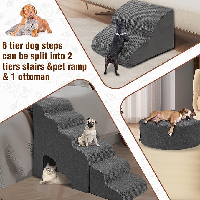 Update Stable Dog Stairs & Steps Ramps for High Beds 30 inches High Tall, LitaiL 6 Step Pet Stairs Steps for High Beds 30 inch Large Dogs, Non-Slip Dog Ramps for Small Dogs, Older Cat