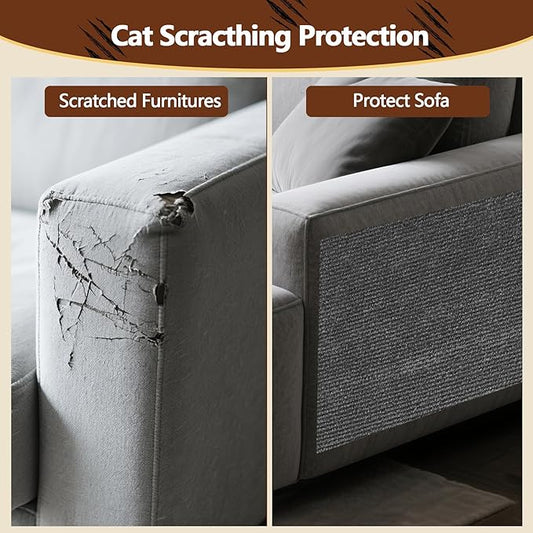 Cat Scratch Furniture Protector, 39.4"x15.8" Self Adhesive Cat Scratch Mat Pad,Cut to Fit DIY Replacement Carpet for Tree,Wall,Bed,Door, Couch Protector (Light Grey)