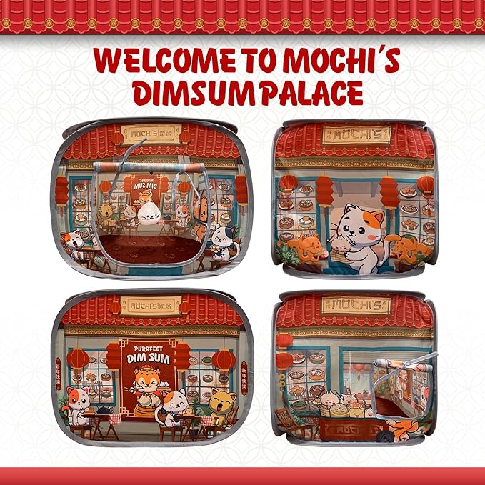 Capnip Cat House & Tent for Indoor Cats – Pop-Up Cat Tent House with Catnip Toy, Restaurant Theme for Cats & Kittens, Mochi’s Dim Sum Palace