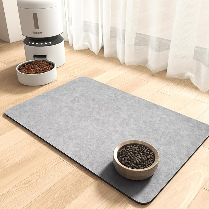 MontVoo-Absorbent Pet Feeding Mat-No Stains Pet Mat for Food and Water Bowl-Quick Dry Cat & Dog Food Mat Water Dispenser Mat-Pet Supplies Mat-Dog Water Bowl Mat for Messy Drinker Light Grey