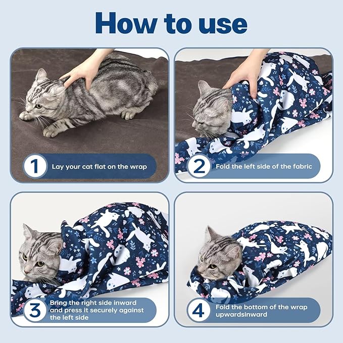 Paw Legend 21.7" Cat Wrap for Grooming Cat Wrap for Cutting Nails Cat Restraint for Nail Clipping Self Adhesive Blanket Restraint Cloth for Cats Within 6lbs