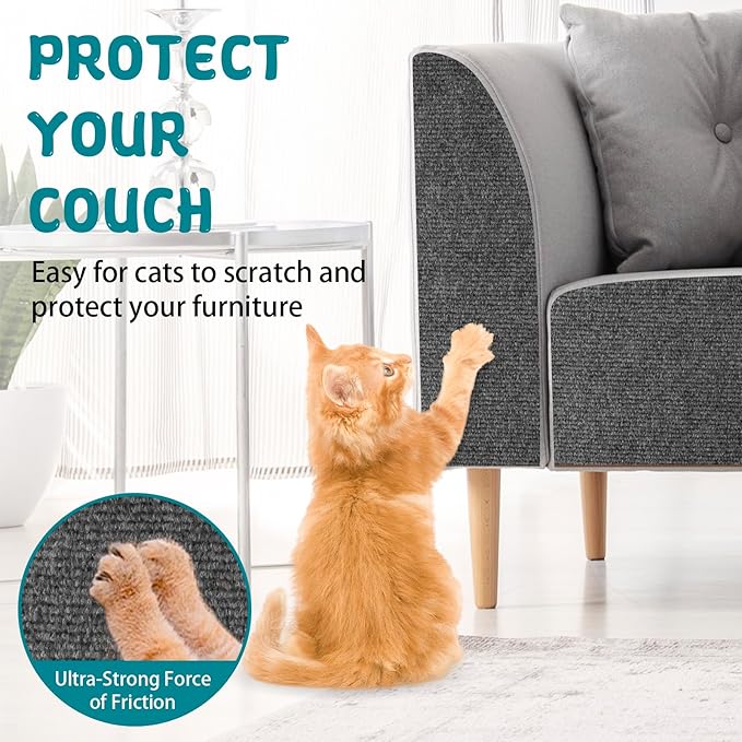 Climbing Cat Scratcher Mat Trimmable Cat Scratching Post Carpet 78.7'' x15.8'' Self Adhesive Carpet Mat Pad Replacement for Cat Tree Shelves Post Couch Wall Furniture Steps DIY Protector (Dark Gray)
