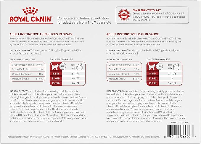 Royal Canin Feline Health Nutrition Adult Instinctive Wet Cat Food Variety Pack, 12 Pack, 2 Varieties, 3 oz Cans