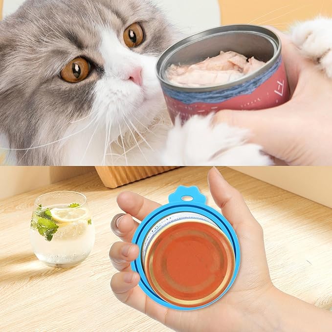 2 Pack Pet Food Cans Lids, Silicone Food Can Covers for Dog and Cat, BPA Free/Food Safe/Universal, One Fit Most Standard Size Food Can Top Yellow/Blue