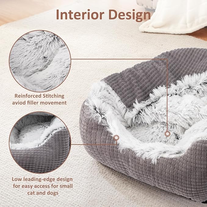 MIXJOY Dog Beds for Large Medium Small Dogs, Rectangle Cave Hooded Blanket Puppy Bed, Luxury Orthopedic Cat Beds for Indoor Cats, Warmth and Machine Washable (35 inches, Grey)