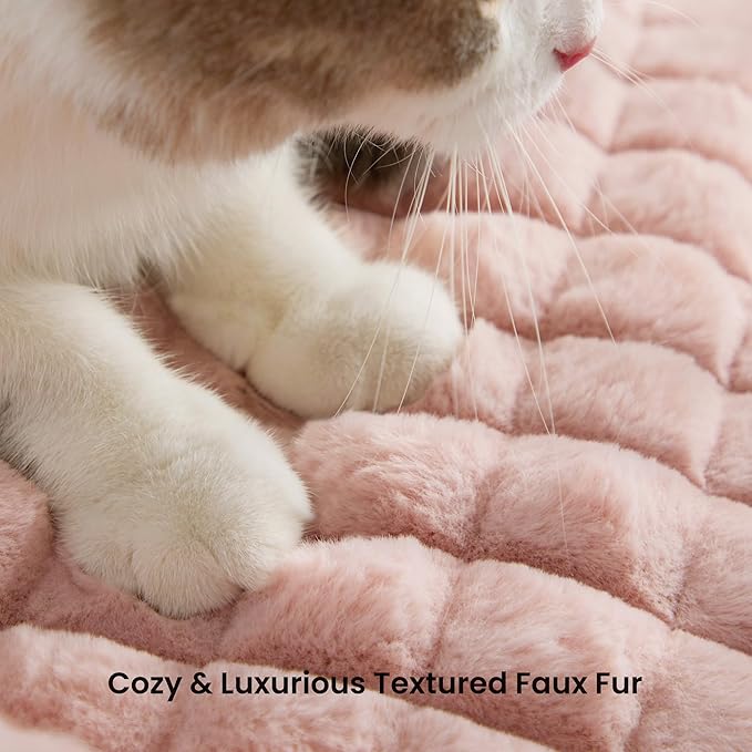 Cute Small Dog Couch Bed – Supportive & Fluffy Pet Sofa with Faux Rabbit Fur Washable Cover in 3D Diamond Pattern, 30" Pink