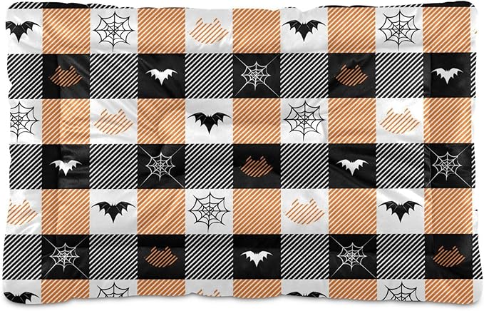 Pet Bed Halloween Bats Cat Plaid Stripe Dog Bed Mat Absorbing Non Slip Pad Pet Sleeping Mat for Small, Medium, and Large Dogs Puppy Cat 36 in x 24 in