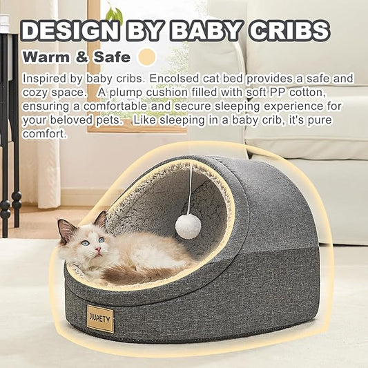 Jiupety Cute Cat Beds for Indoor Cats, Cat Cave Bed for Kittens, Large Cat Cave and Covered Cat Bed with Anti-Slip Bottom, Washable Removable Cushion, M(16"x16"x13"), Dark Gray