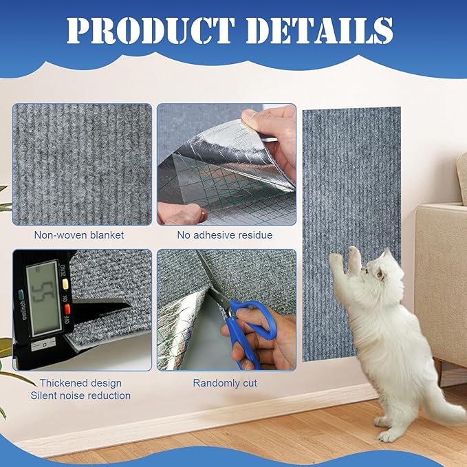 Cat Scratching Mat, Trimmable Cat Scratch Couch Furniture Protector Self-Adhesive Cat Scratch Pad DIY Climbing Cat Scratcher Carpet for Furniture, Wall Protector (Dark Grey, 78.7"x15.8")