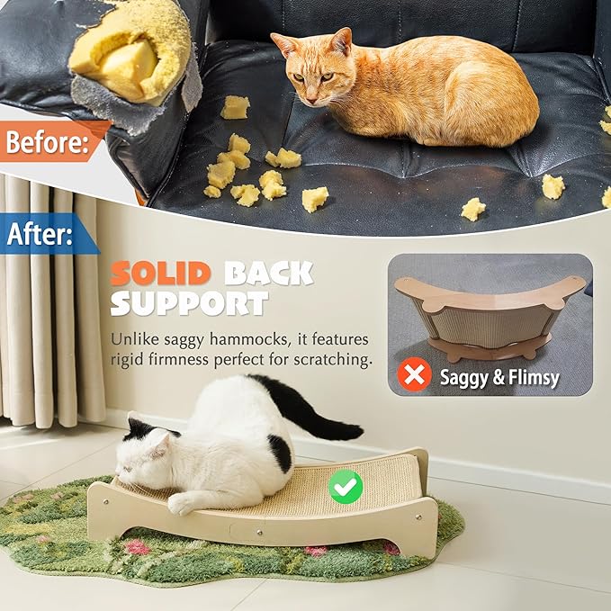 PETKARAY Sisal Cat Scratching Board, Curved Sisal Cat Scratcher, Large Indoor Kitty Scratch Pad, Heavy Duty Arc Lounge Bed for Kitten
