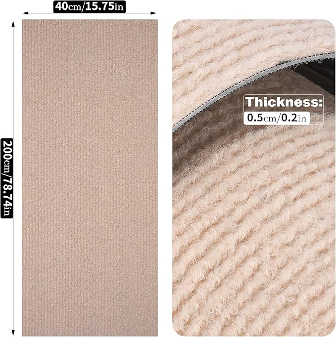Uranshin Trimmable Cat Scratch Mat pad Self-Adhesive Cat Scratching Post Carpet Covered 78.7"x15.8" Cat Tree Shelves Replacement Parts cat Furniture Protector for Couch Wall (Khaki)