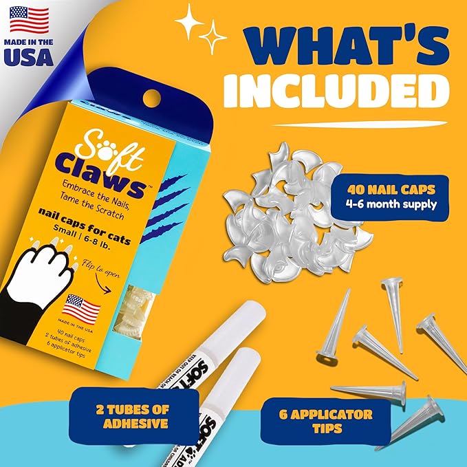 Soft Claws Cat Nail Caps for Small Cats – (40 Caps, Pink Sparkle) - Veterinarian-Developed | Protects Furniture & Skin - Easy to Apply, Long-Lasting Anti-Scratch Soft Cat Claw Covers