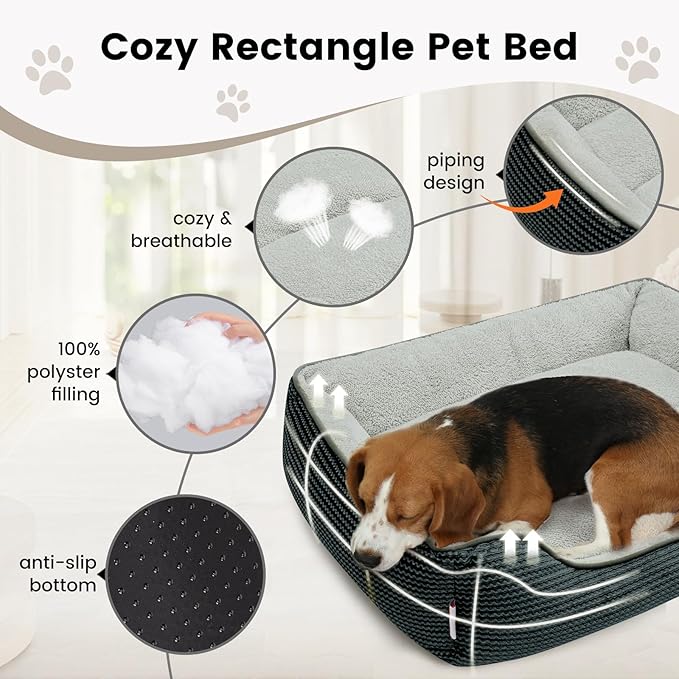 Miguel Dog & Cat Bed with Removable Cushion/Pillow - Washable, Anti-Slip, Dark Gray, 30 Inch Rectangle for Medium/Small Dogs & Cats