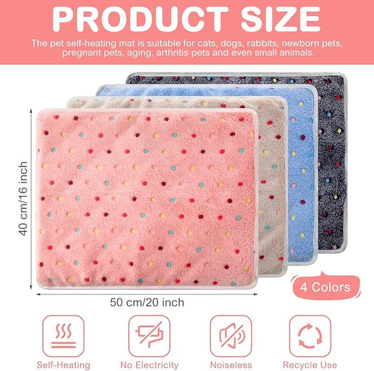 4 Pack Self Heating Cat Bed Cat Self Warming Pad with Removable Cover Extra Warm Thermal Pet Pad Washable Pet Crate Mat Anti Slip Kennel for Indoor Outdoor Pets(Dot,16 x 20 Inches)