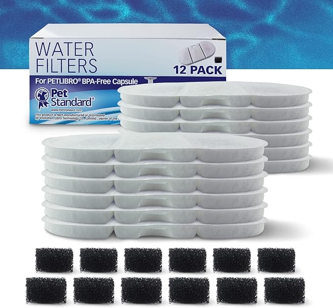 PET STANDARD Replacement Filter Compatible with PETLIBRO® BPA-Free Capsule Pet Water Fountain, 71oz/2.1L, Pack of 12