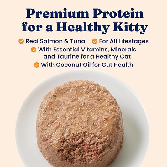 Solid Gold Wet Cat Food Pate in Coconut Oil - Healthy Canned Cat Food Pate w/Real Salmon, Omega Fatty Acids, Vitamins & Minerals - Grain Free & Gluten Free Canned Meals for Cats & Kittens - 24ct/3oz