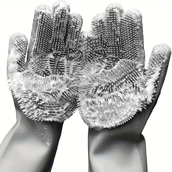 Pet Grooming Gloves,Heat-Resistant Silicone Gloves with High-Density Teeth for Enhanced Massaging and Bathing of Dogs and Cats (Gray, 2 Pair)