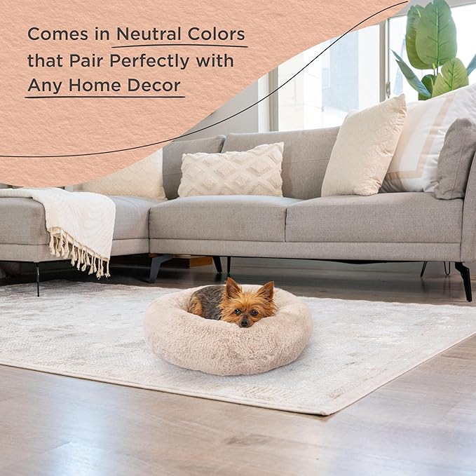 Best Friends by Sheri SnuggleSoft Faux Fur Calming Donut Bed for Dogs and Cats, Brown, Extra Small, 18x18