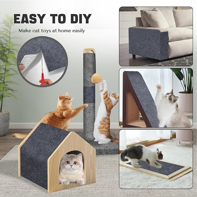 Cat Scratching Climbing Carpet Mat, Adhesive Trimmable Cat Scratcher Furniture Protector, Cat Post Covered Pad Replacement for DIY Cat Tree Shelf Steps Couch Corner Wall(Darkgrey,78.7x15.8In)