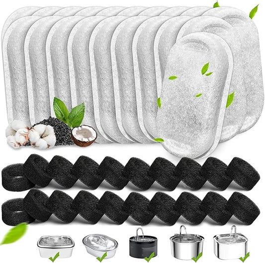 Cat Water Fountain Filters, 40 Pack Cat Replacement Filters for Stainless Steel 108oz/3.2L& 67oz/2L adjustable Flow Pet Water, Dog Fountain Filter(20 + 20 Pack)