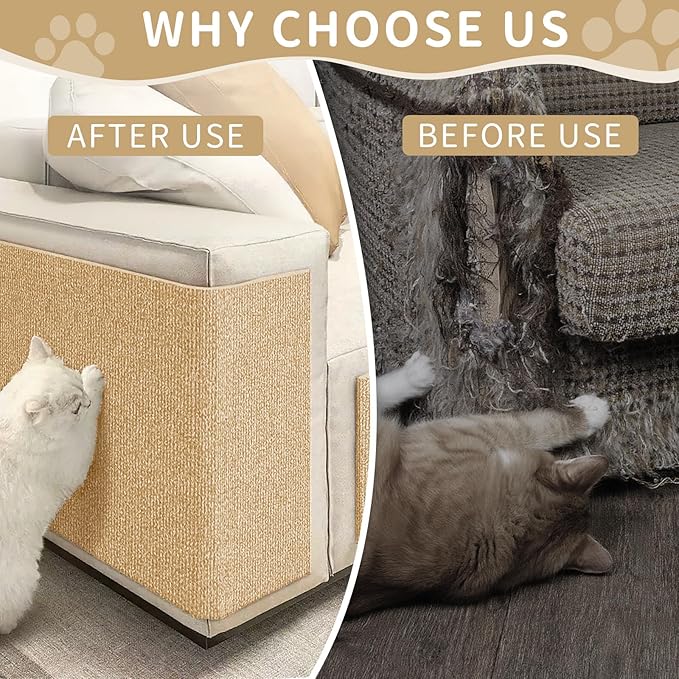 Cat Scratch Furniture Protector, 2PCS 39.4"x15.8" Self-Adhesivet Scratch Mats Deterrent for Furniture, DIY Climbing Cat Scratcher Couch Protector from Cat Claws (Khaki)