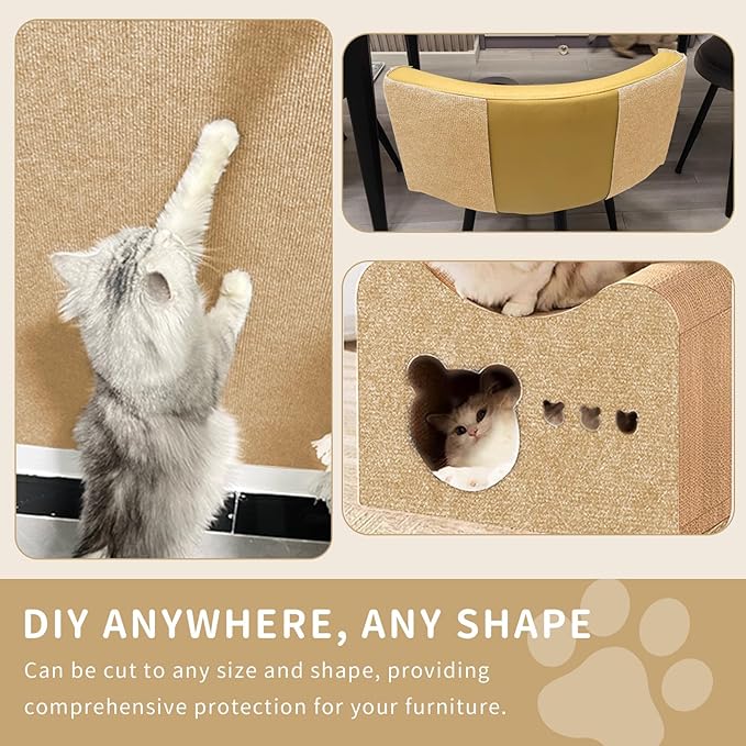 Cat Scratch Furniture Protector, 2PCS 39.4"x15.8" Self-Adhesivet Scratch Mats Deterrent for Furniture, DIY Climbing Cat Scratcher Couch Protector from Cat Claws (Khaki)