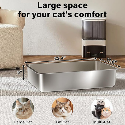 Stainless Steel Litter Box 2 Pack,22.4"x14.56"x5" Deep Stainless Steel Cat Litter Box Extra Large,XL Metal Litterbox for Big Cat, Multiple Cats, Non Stick, Easy to Clean