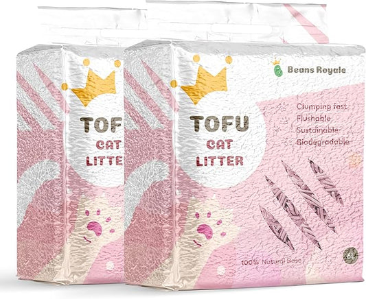2pcs Pack (6L x 2) Tofu Cat Litter, Clumping Kitty Litter, Flushable,Pea Fiber,Dust Free, Odor Control, Low Tracking, Lightweight (Peach)