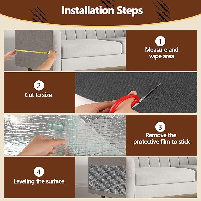 Cat Scratch Furniture Protector, 39.4"x15.8" Self Adhesive Cat Scratch Mat Pad,Cut to Fit DIY Replacement Carpet for Tree,Wall,Bed,Door, Couch Protector (Dark Grey)