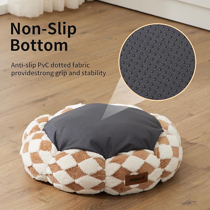 Large Cat Beds for Indoor Cat, Donut Dog Beds for Small Dog, Round Plush Puppy Bed for Kitten,Anti-Slip Bottom, Grey